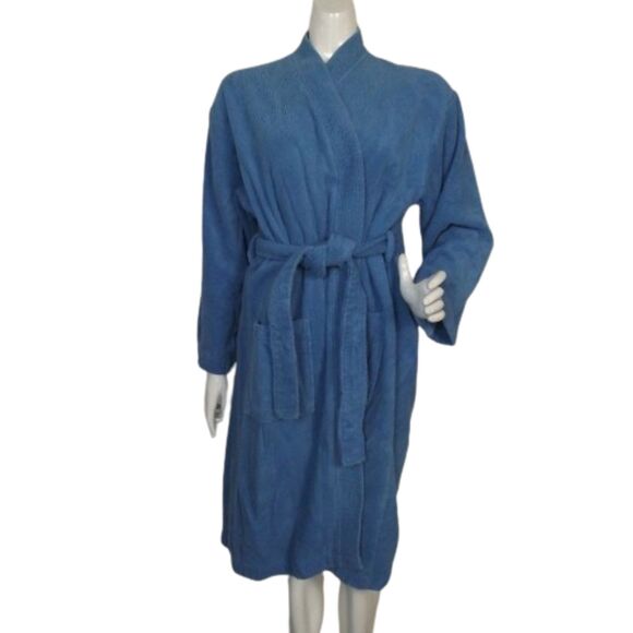 MELSIMO Terrycloth Robe, M/L, LIGHT Blue, Long sleeve, Wrap front, matching belt - Picture 1 of 11
